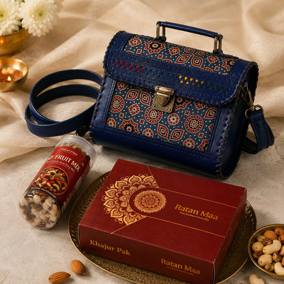 Gift Your Sister - Genuine Leather Purse, Khajur Pak ( 400 g ) , Mix Dryfruit ( 150g )
