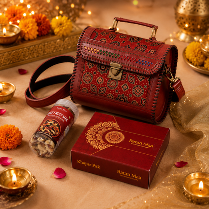 Gift Your Sister - Genuine Leather Purse, Khajur Pak ( 400 g ) , Mix Dryfruit ( 150g )