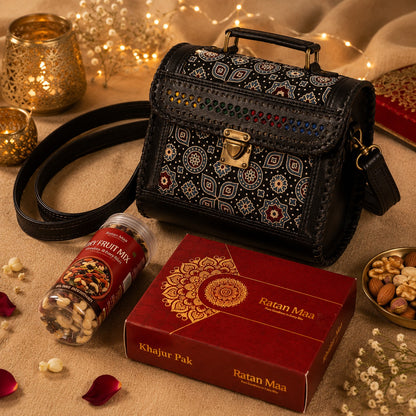 Gift Your Sister - Genuine Leather Purse, Khajur Pak ( 400 g ) , Mix Dryfruit ( 150g )